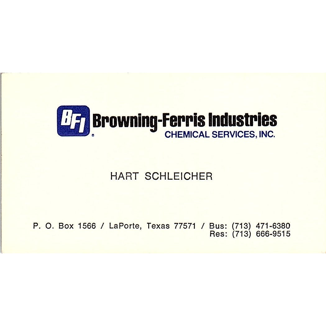 Browning-Ferris Industries,Hart Schleicher Laporte TX, Business Card SF3-B9