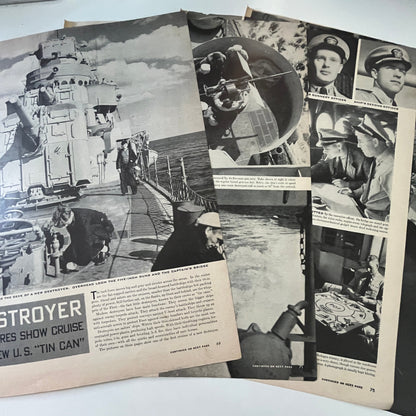 Destroyer Pictures Show Cruise of US "Tin Can" 4 Pages 1940s WWII Article V30-1