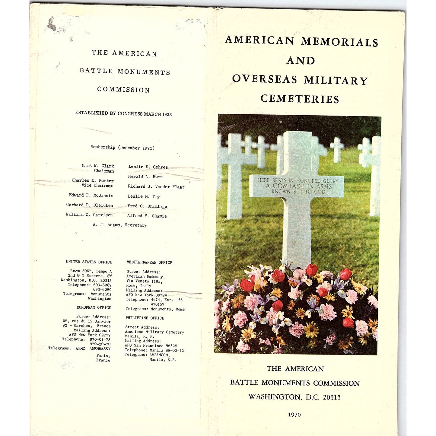 1970 American Memorials & Overseas Military Cemeteries Travel Brochure TH2-TB2