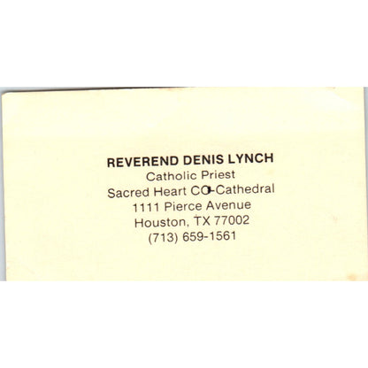 Rev. Denis Lynch Sacred Heart CO-Cathedral Houston Vintage Business Card SD8-B4
