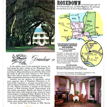 Vintage Rosedown Plantation and Gardens St. Francisville LA Brochure TF4-B2