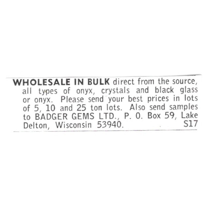Badger Gems Ltd Delton Wisconsin 1972 Ad AF8-S9