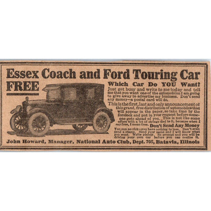 Essex Coach and Ford Touring Car Contest 1923 Magazine Ad Clip AE1-5