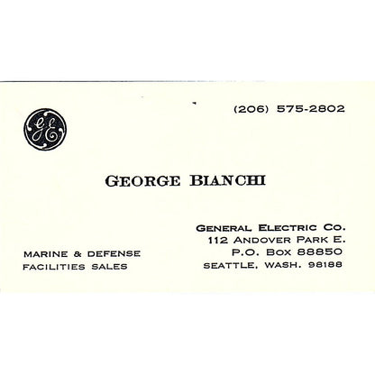 General Electric, George Bianchi, Seattle, Washington Business Card SF3-B7