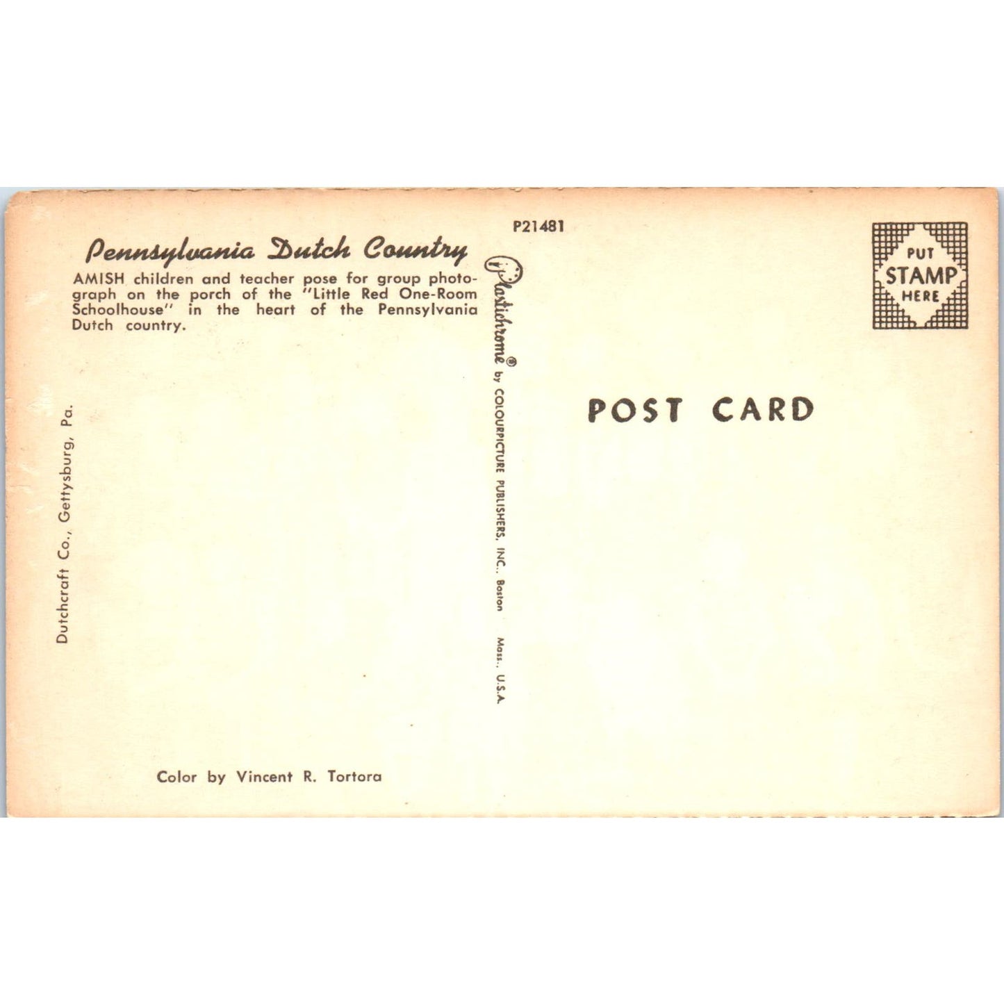 Amish Children & Teacher Little Red Schoolhouse PA Dutch Vintage Postcard PD4