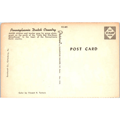 Amish Children & Teacher Little Red Schoolhouse PA Dutch Vintage Postcard PD4