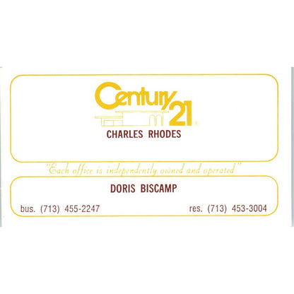 Doris Biscamp Charles Rhodes Century 21 Realty Houston TX Business Card SD4-B5