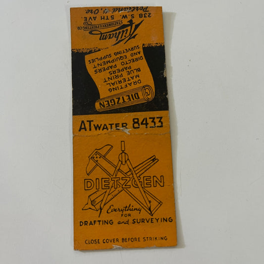 Dietzgen Drafting and Surveying Portland OR c1940 Matchbook Cover TE2-MKO-4