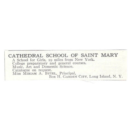 Cathedral School of St. Mary Miriam A. Bytel Long Island NY c1918 Ad AE5-SV1