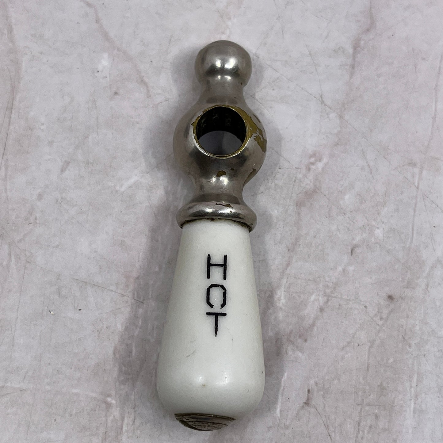 Antique Restoration Porcelain Hot Faucet Handle White Salvage Bathroom SF4