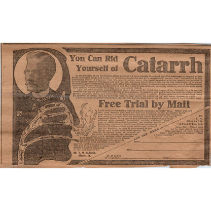 Catarrh Cure J.W. Blosser Atlanta Georgia 1906 Original Ad AB6-CL1