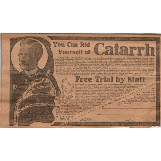 Catarrh Cure J.W. Blosser Atlanta Georgia 1906 Original Ad AB6-CL1