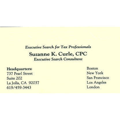 Suzanne K Curle CPC ET Search Inc La Jolla CA Vintage Business Card SC9-B5