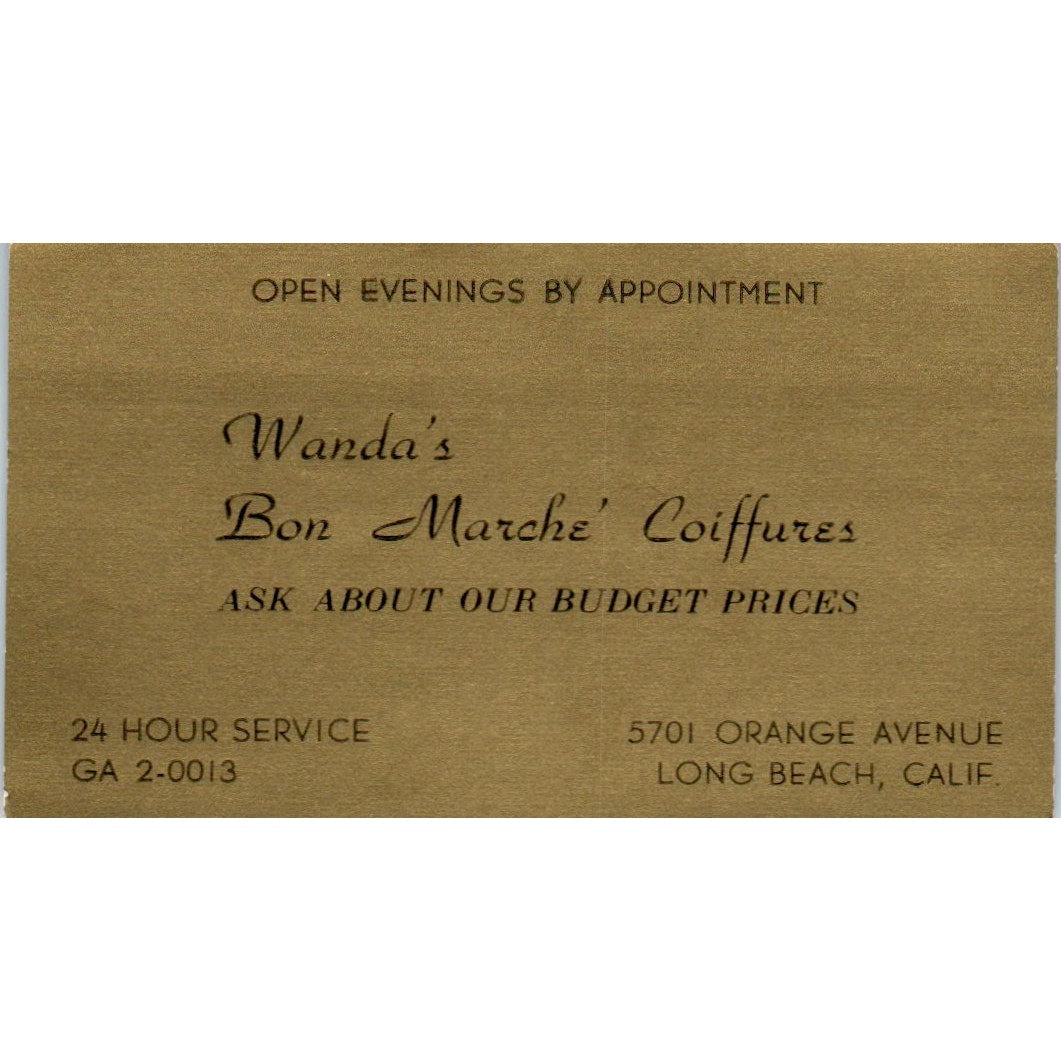 Wanda's Bon Marché Coiffures Salon Long Beach Vintage Business Card SD8-B10