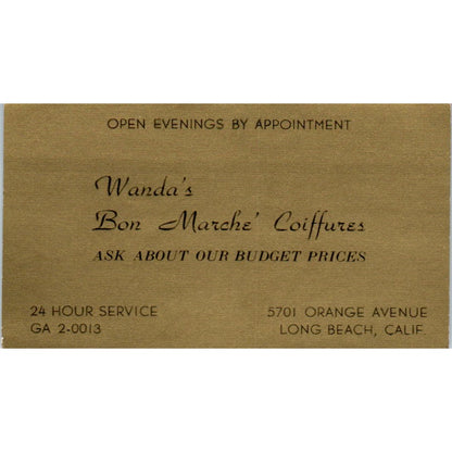 Wanda's Bon Marché Coiffures Salon Long Beach Vintage Business Card SD8-B10