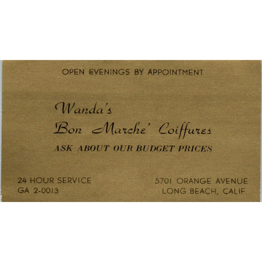 Wanda's Bon Marché Coiffures Salon Long Beach Vintage Business Card SD8-B10