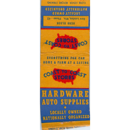 Herb Olson New London WI Coast to Coast Hardware Vintage Matchbook Cover SD4-Y16