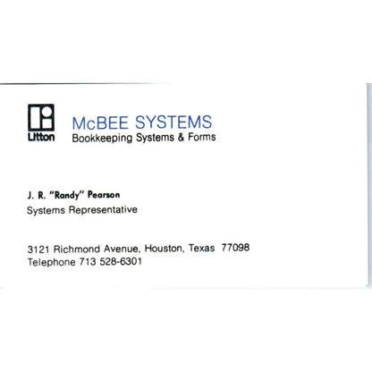 J.R. Randy Pearson McBee Systems Houston TX Vintage Business Card SE3-B4