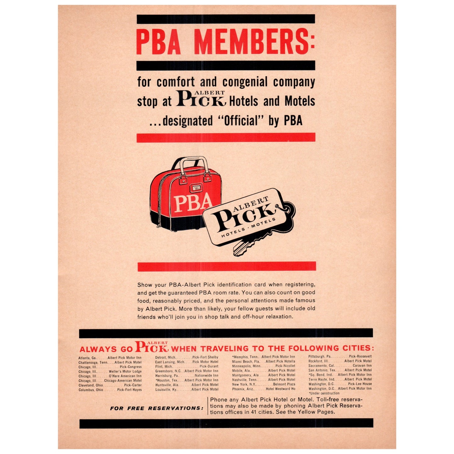 PBA Members Use Albert Pick Hotels 1969 Bowling Program Ad D25