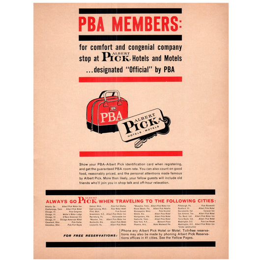 PBA Members Use Albert Pick Hotels 1969 Bowling Program Ad D25