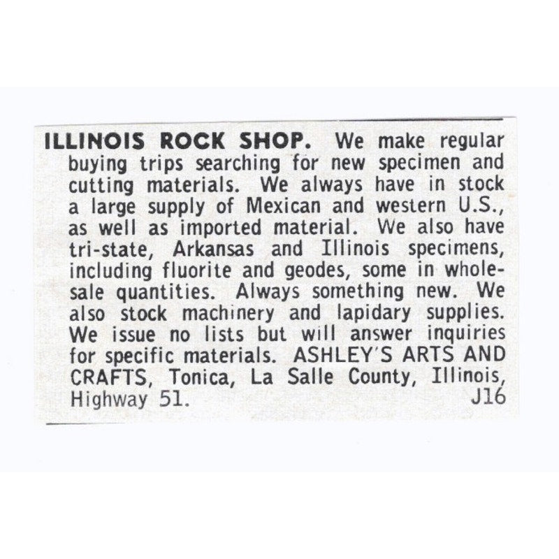 Illinois Rock Shop Ashley's Arts and Crafts Tonica La Salle County Ad AK6-S8