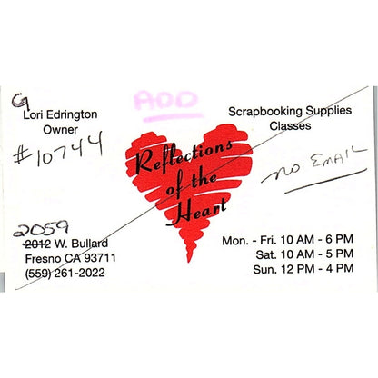 Lori Edrington Reflections of the Heart Fresno CA Vintage Business Card SC9-B11