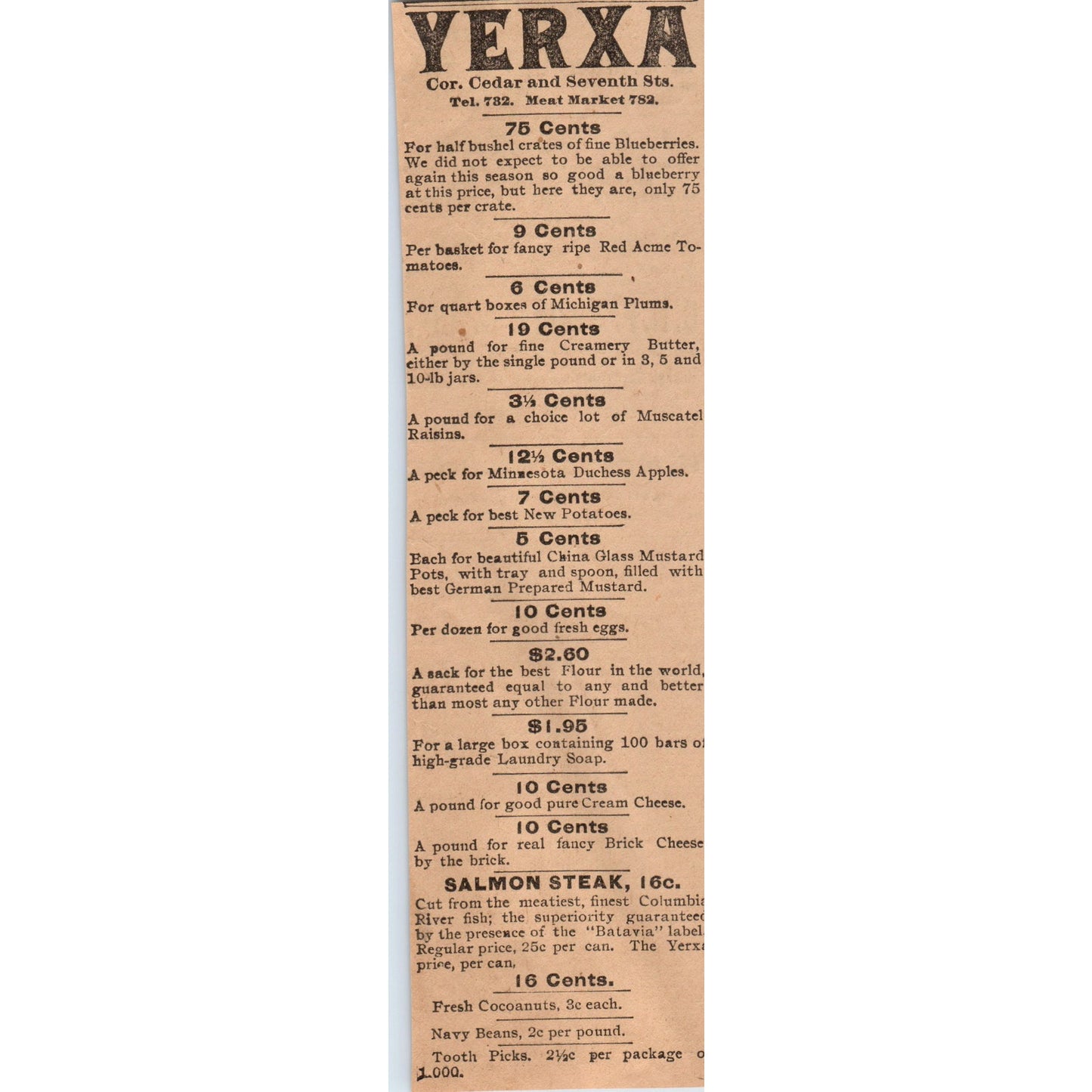 Yerxa Groceries Cedar & 7th Street St. Paul MN 1898 Newspaper Ad AF2-A2