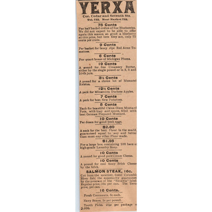 Yerxa Groceries Cedar & 7th Street St. Paul MN 1898 Newspaper Ad AF2-A2