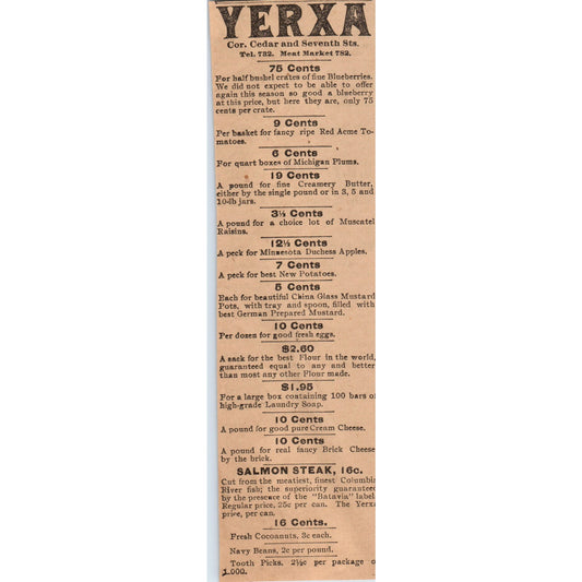 Yerxa Groceries Cedar & 7th Street St. Paul MN 1898 Newspaper Ad AF2-A2