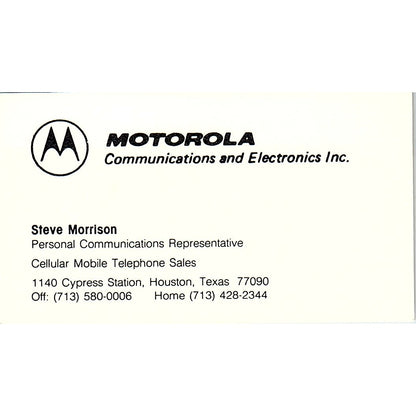 Steve Morrison Motorola Communications Houston TX Vintage Business Card SE3-B16