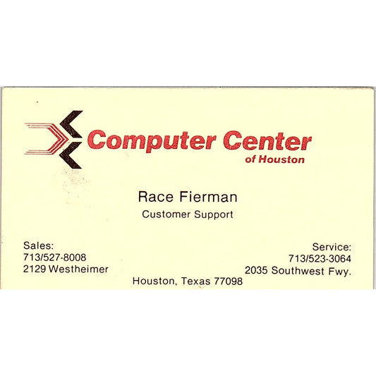Race Fierman Computer Center of Houston TX Vintage Business Card SD9-B2