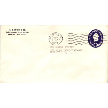 1953 W.G. Seither & Co Palmyra NJ Postal Cover Envelope TG7-PC3