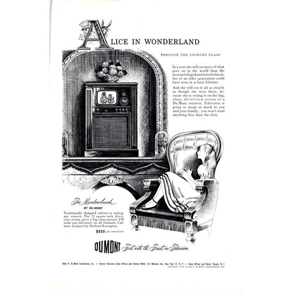 Du Mont Meadowbrook Alice in Wonderland Television TV Teleset - Magazine Ad D20