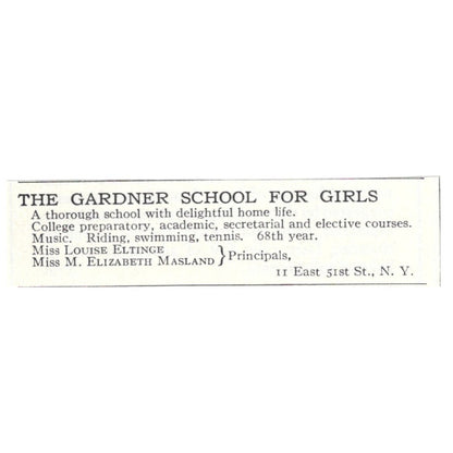 The Gardner School for Girls Elizabeth Masland Louise Eltinge NY 1924 Ad AD8-O7