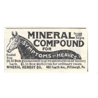 Mineral Remedy Co Horse Mineral Compound Pittsburgh PA 1924 Ad AG3-S3