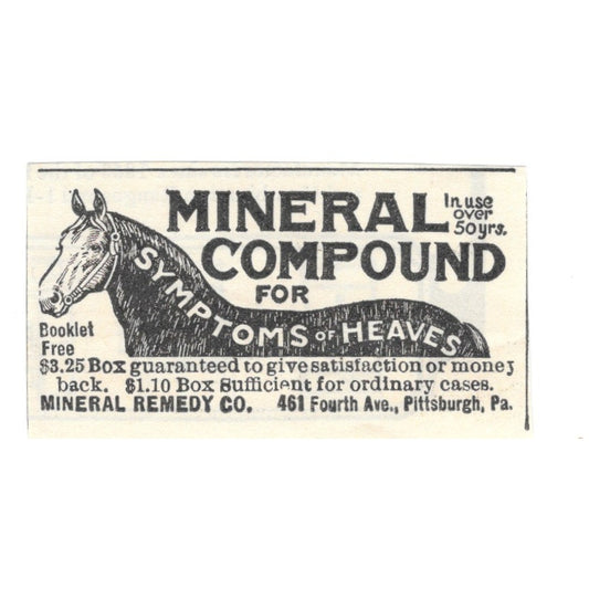 Mineral Remedy Co Horse Mineral Compound Pittsburgh PA 1924 Ad AG3-S3