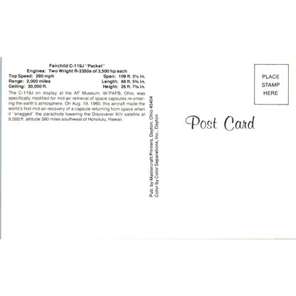 Fairchild C-119J Packet Vintage Postcard TG8-PC