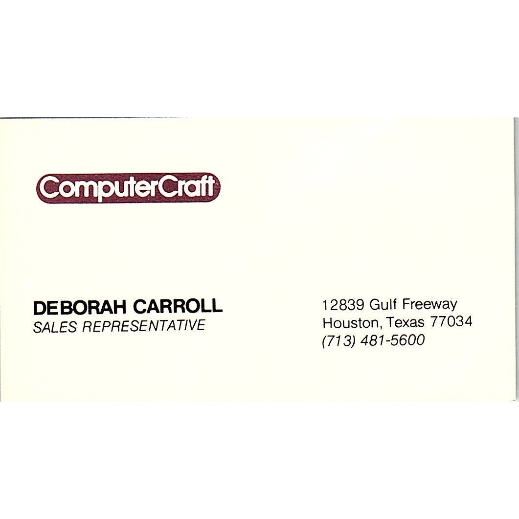 Deborah Carroll ComputerCraft Houston TX Vintage Business Card SD9-B2