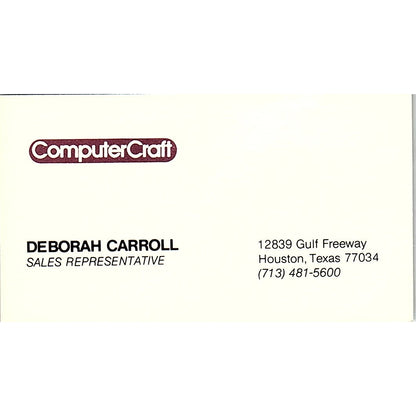 Deborah Carroll ComputerCraft Houston TX Vintage Business Card SD9-B2
