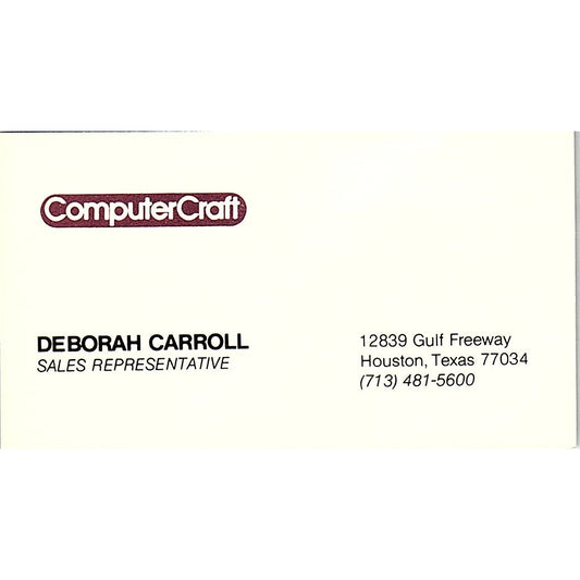 Deborah Carroll ComputerCraft Houston TX Vintage Business Card SD9-B2