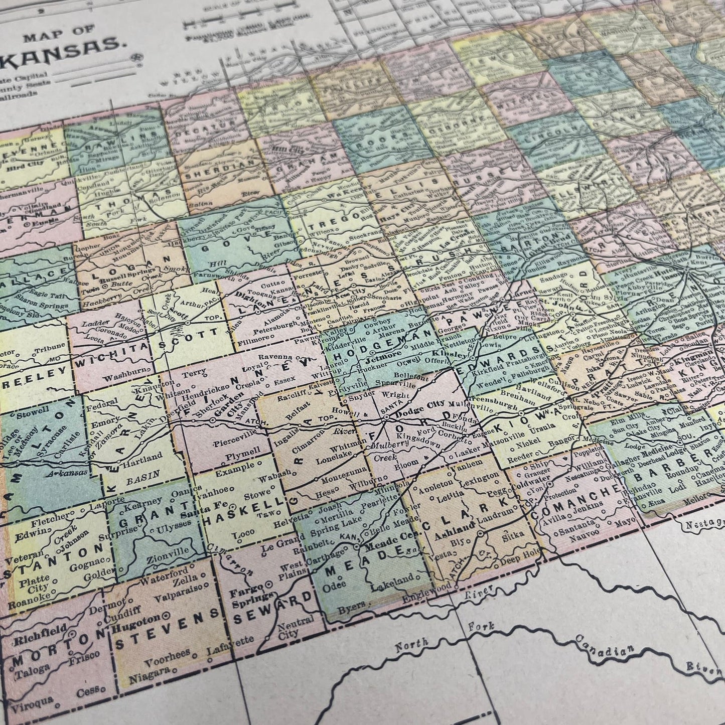 1899 Map of Kansas 10x13 Original Tinted Map Engraving FL6-8