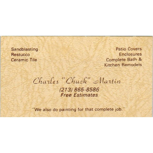 Charles Chuck Martin Sandblasting Stucco Los Angeles CA Vtg Business Card SD8-B4