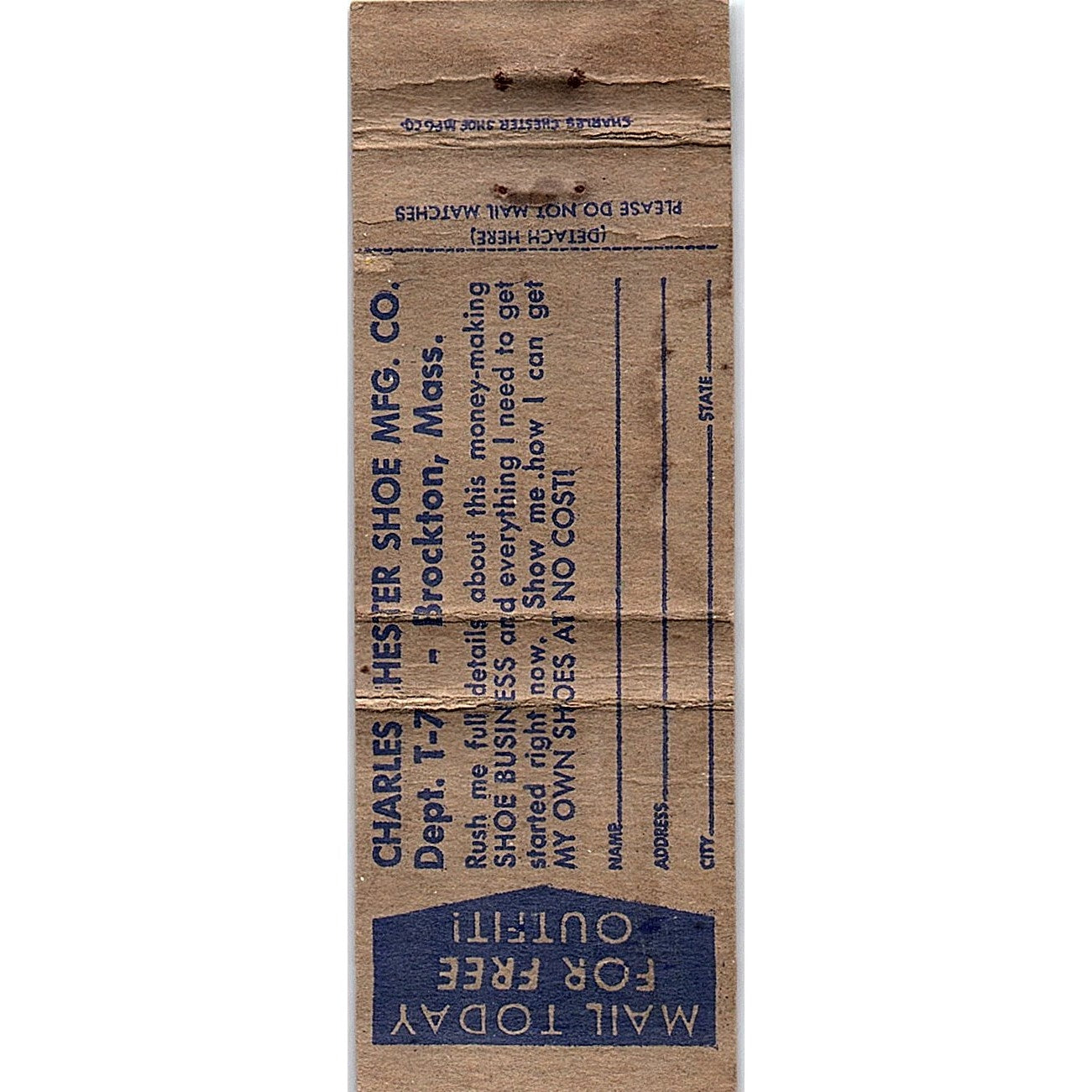 Charles Hester Shoe Co Brockton MA Vintage Matchbook Cover SC7-Y11