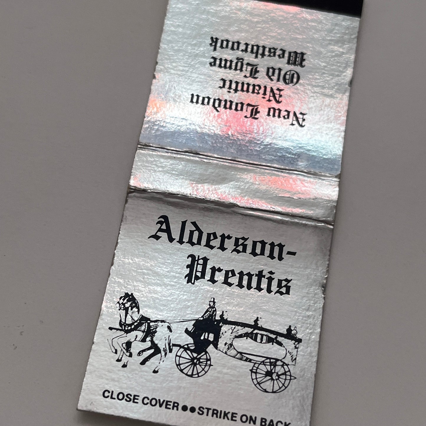 Alderson-Prentis New London Niantic Old Lyme Westbrook Matchbook Cover TB8-MB2-3