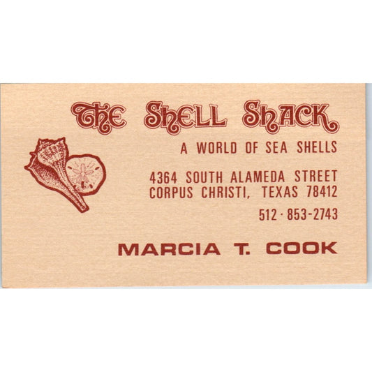 The Shell Shack Marcia T. Cook Corpus Christi TX Vintage Business Card SD8-B6