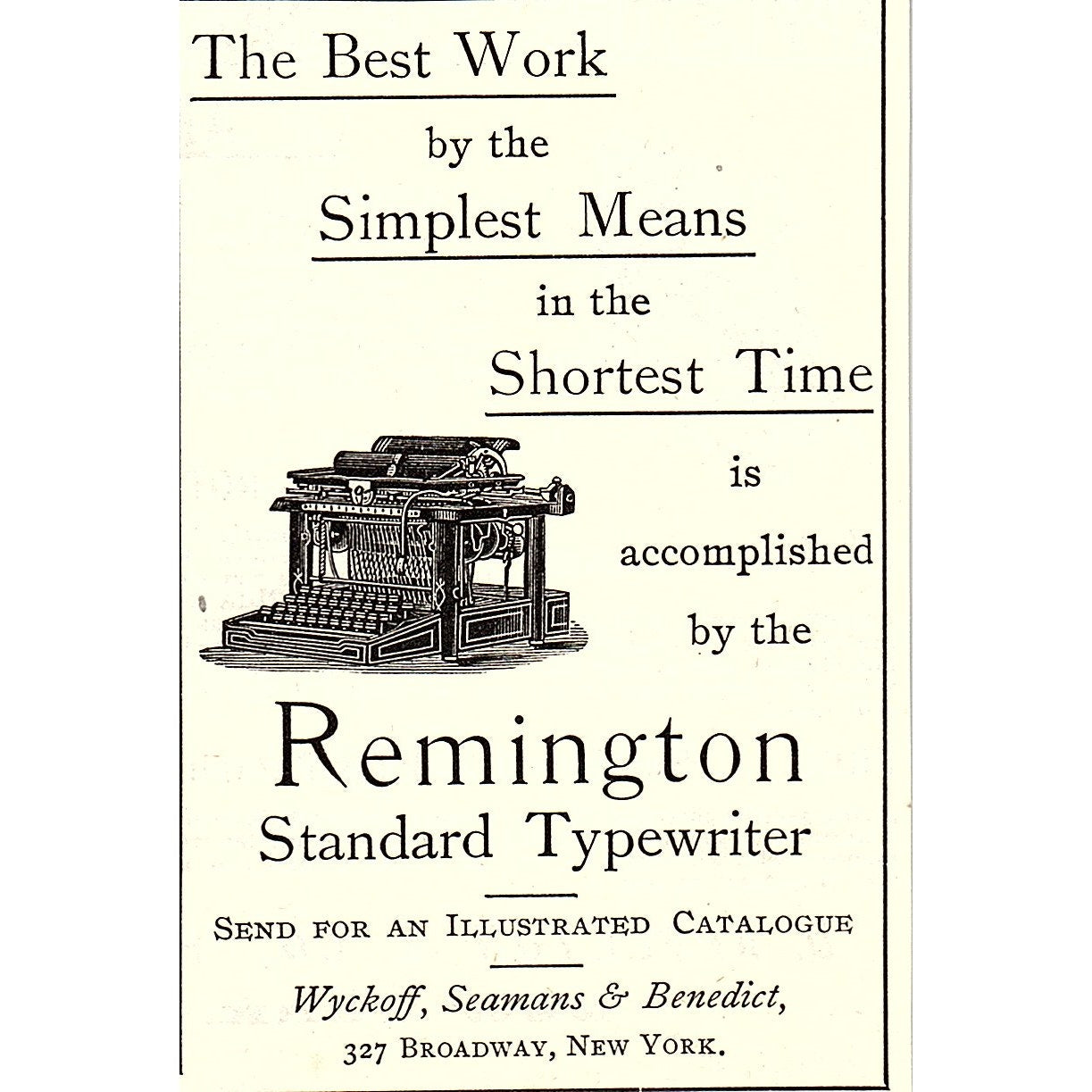 Remington Standard Typewriter Wyckoff, Seamans & Benedict NY 1892 Ad AG2-M11