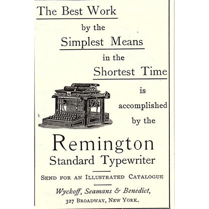 Remington Standard Typewriter Wyckoff, Seamans & Benedict NY 1892 Ad AG2-M11