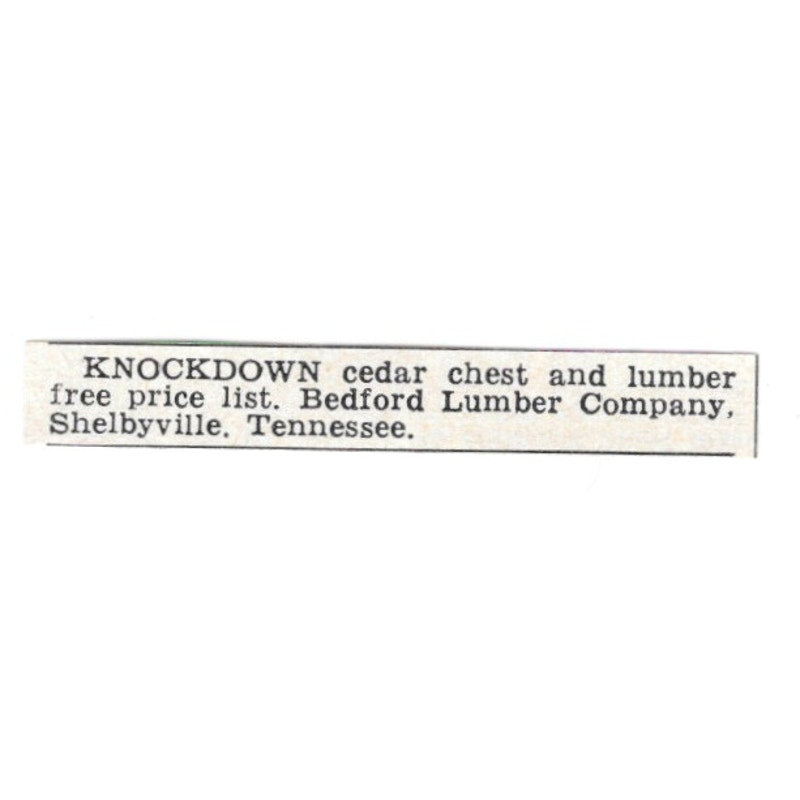 Knockdown Cedar Chest & Lumber - Bedford Lumber Co Shelbyville TN 1955 Ad AG1-S4