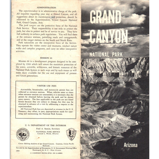 Vintage 1959 Grand Canyon National Park Arizona Brochure TF4-B3