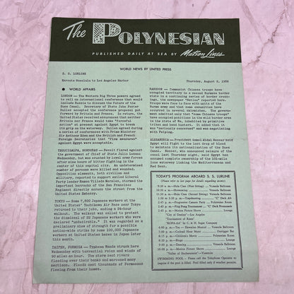 1956 Aug 2 - The Polynesian Hawaii Travel Newsletter Matson Lines TJ5-E1